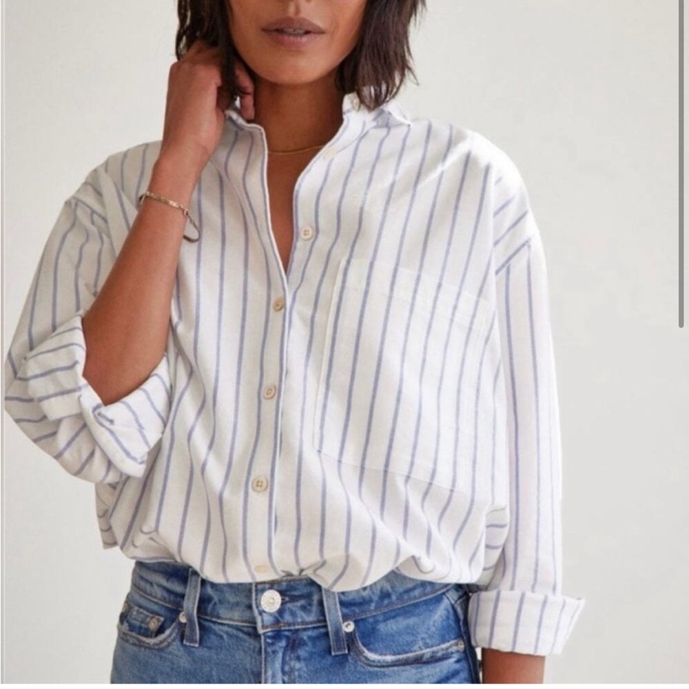 AYR Deep End Button Down Shirt Striped Blue Lagoon